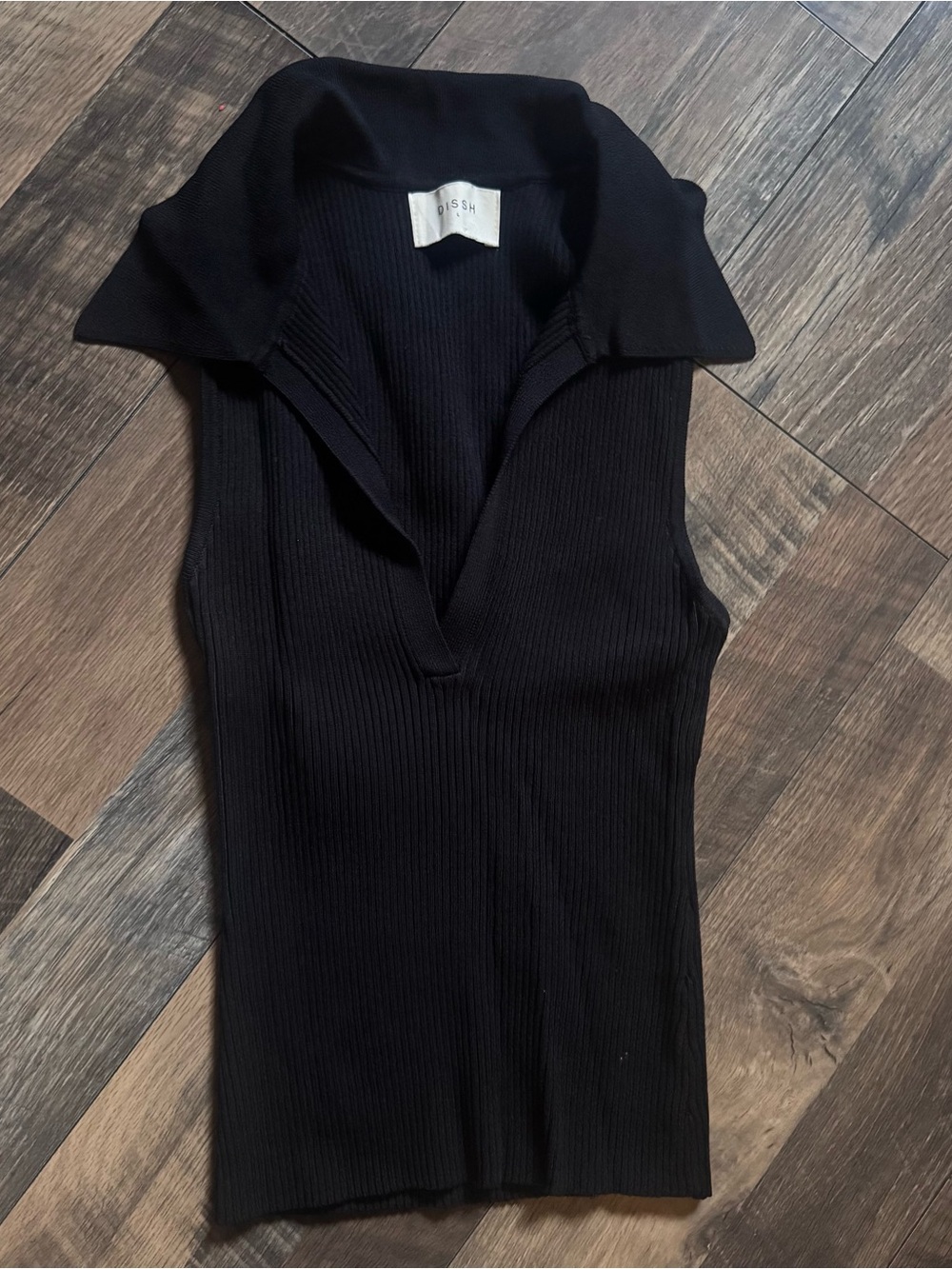 DISSH Black Ribbed Sleeveless Polo Tank